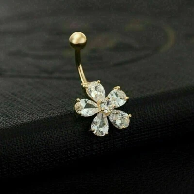 Anillo vientre flor mujer diamante creado pera 2 quilates acabado oro amarillo 14k Foto 1 de 4
