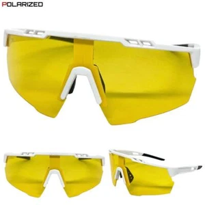 Men Oversize Sporty Wrap Around Cycling Fishing SUNGLASSES Yellow POLARIZED Lens - Picture 1 of 6
