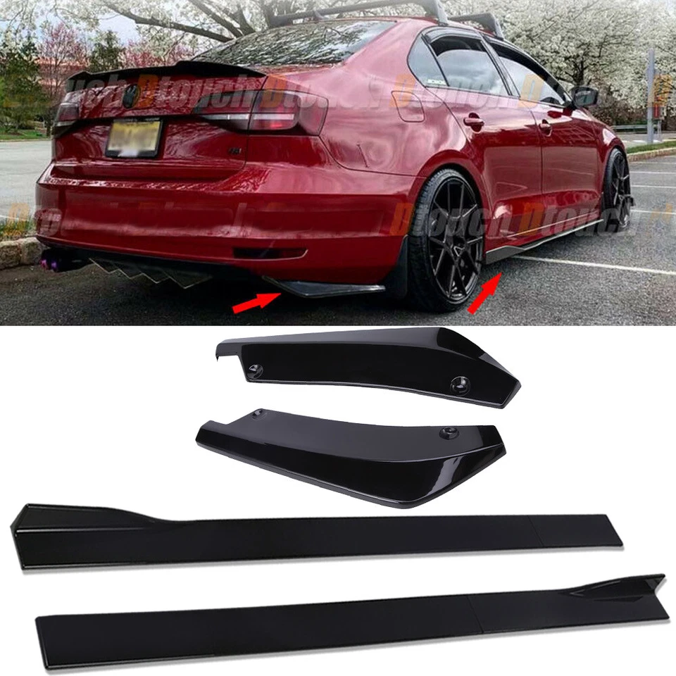 Para Volkswagen Jetta Negro Brillante 78.7" Faldón Lateral + Divisor Difusor Trasero Foto 1 de 4
