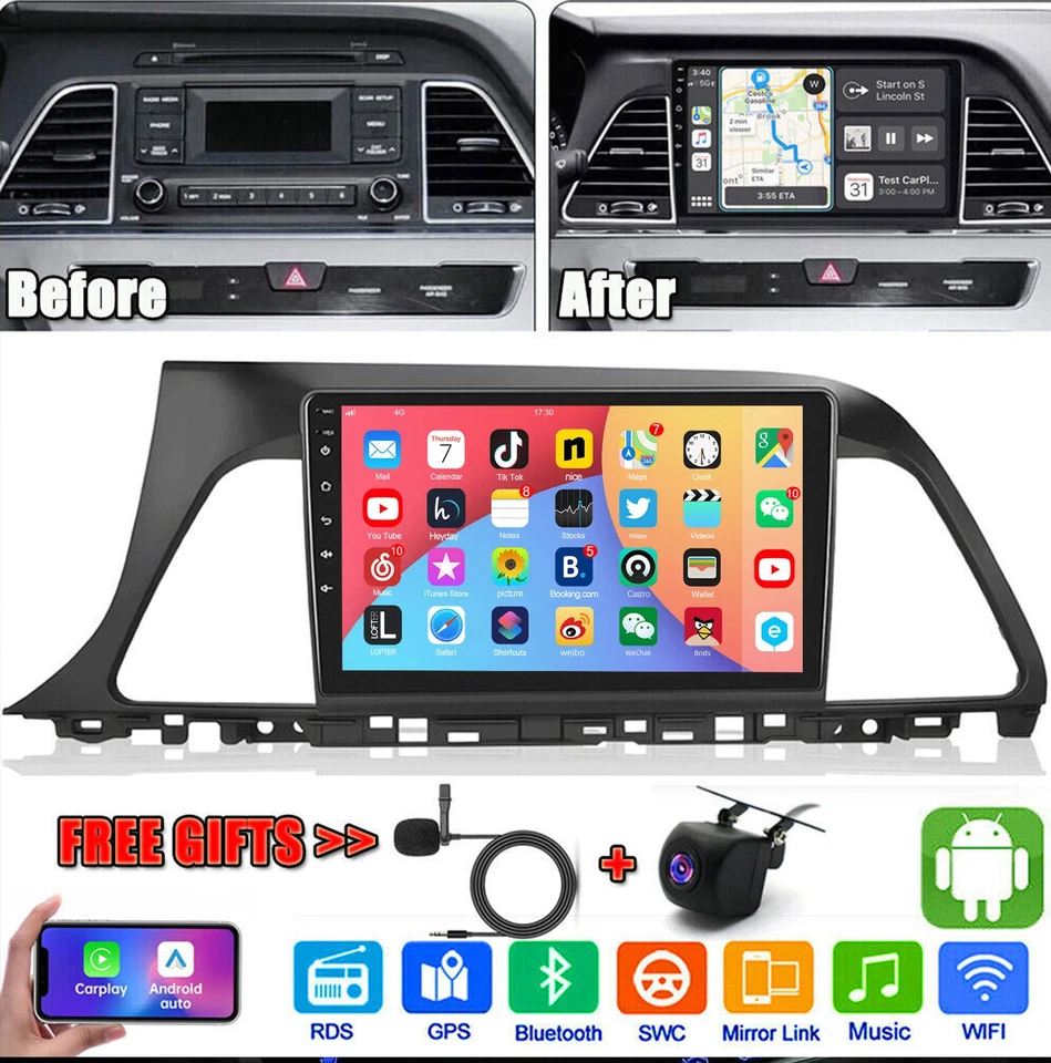 For 2015 2016 2017 HYUNDAI SONATA Apple Carplay Android 15 Car Radio Stereo GPS Foto 1 de 4
