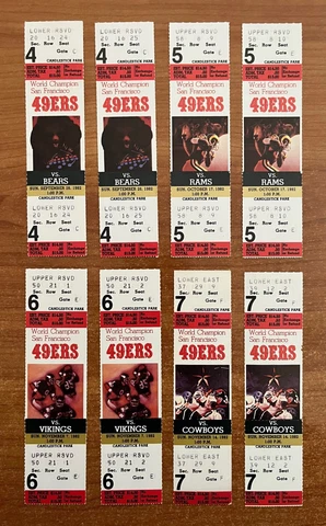 LOT of 8 - 1982 NFL SAN FRANCISCO 49ERS FULL FOOTBALL TICKETS - Cowboys Rams Cover