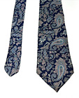 417 Van Heusen 57” Tie 100% Silk Fabric From Italy Made In USA Blue Paisley