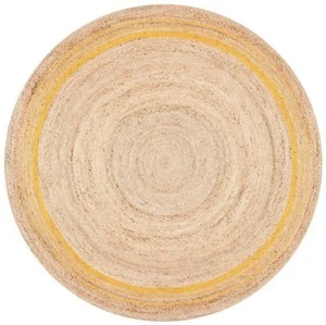 Round Rug Natural Jute Farmhouse Area Rug Hand Woven Rustic Look, Beige + Yellow - Picture 1 of 5