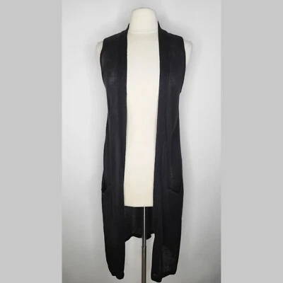 J JILL Black Longline Open Front Knit Cardigan Size S Linen Blend Slouchy Beach - Image 1 of 4