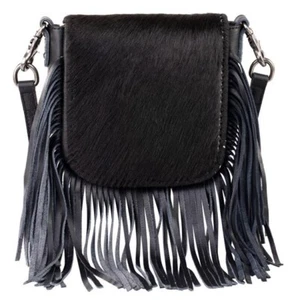 Montana West Black Genuine Leather Hair On Fringe Crossbody MW-L161BK1 - NWT - Picture 1 of 1