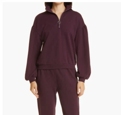 NUEVO CON ETIQUETAS $198 CAMI NYC Margaret Cuarto Cremallera Algodón Sudadera BOYSENBERRY, X-Pequeña! Foto 1 de 4