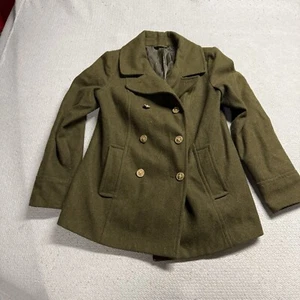Old Navy Classic Olive Green Double-Breasted Women's Wool Blend Peacoat Medium - Picture 1 of 6
