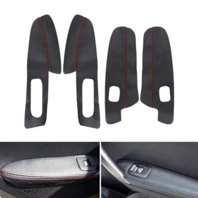 Black Leather& Red Line Door Panel Armrest Cover Trim Fits For Peugeot 2008 - Изображение 1 из 4