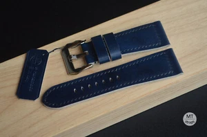 27 mm Cinturino artigianale pelle blu tamponato 27/22 Pam Italy Handmade Band - Picture 1 of 12