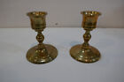 Pair Vintage Heavy Solid Brass Candlesticks Lo Rise Only 3 3/4  inches Tall