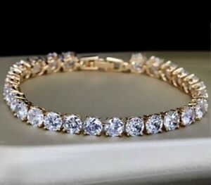 18k Gold Filled Tennis Bracelet made w/ Swarovski Crystal Diamond Round Stone 7"