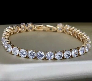18k Gold Filled Tennis Bracelet made w/ Swarovski Crystal Round Stone 7" Long - Picture 1 of 12