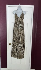 Lucky Brand Animal Brown Animal Print Brigette Halter Maxi Dress SZ Small - Picture 1 of 13