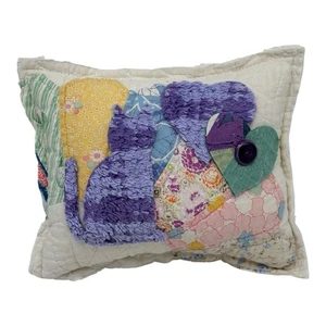 NEW Handmade Kitty Cat & Hearts Pillow Vintage Quilt Vintage Chenille Bedspread - Picture 1 of 7