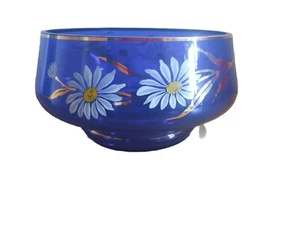 Vintage Czech Czechoslovakia Bohemian Glass Colbolt Blue Bowl Hand Painted Daisy - Picture 1 of 8