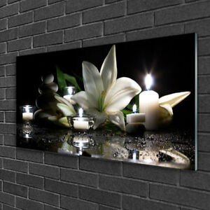 Print on Glass Wall art 100x50 Picture Image Stones Flower Candles Art