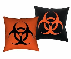 BIOHAZARD Symbol Throw Pillow, 14" 16" or 18" Orange Black Caution Sign Sci-Fi - Picture 1 of 7