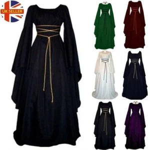 Women Renaissance Mediaeval Gothic Witch Long Maxi Dress Halloween Carnival - Picture 1 of 18