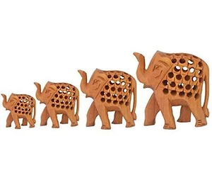 Javi Deal of The Week Wood Elephant Family of 4 – Hand Carved Wooden Figur - Picture 1 of 2