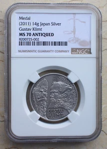 NGC MS70 Antiqued 2011 Japan 14g Silver Medal - Gustav Klimt - Picture 1 of 4