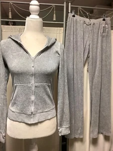 Juicy Couture Heather Grey Zip Up Hoodie Low Rise Straight Leg Pants 26 x 31 XSP - Picture 1 of 14