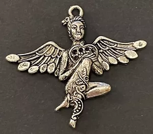 ANGEL FAIRY CHARMS PENDANTS Silver Tone Jewelry Textured Heart Metal LOT of 15 - Picture 1 of 3