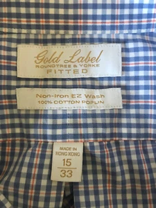 Roundtree York Men's 15 FITTED Dress Shirt Blue Button Down 33 Sleeve Non Iron - Picture 1 of 7