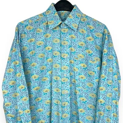 Camisa Alan River Para Hombre Mediana Cachemira Floral Ligera Abotonada Azul Foto 1 de 4