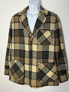 Pendleton Vintage Mens Shirt Jacket Medium Brown Wool Plaid Chore USA 60s   - Picture 1 of 19
