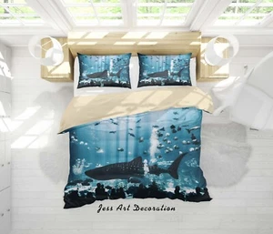 3D Underwater World Shark Quilt Cover Set Duvet Cover Bedding Pillowcases - Picture 1 of 5