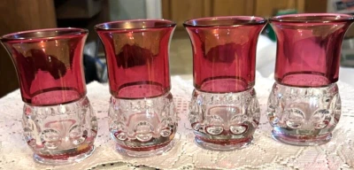 Cuatro 4 pulgadas Tiffin Glass Kings Crown huella digital rojo rubí flash vidrio de jugo plano Foto 1 de 3