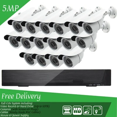 5MP CCTV CAMERA SYSTEM 4/8/16 CHANNEL DVR OUTDOOR NIGHT VISION HOME SECURITY KIT - Image 1 of 4