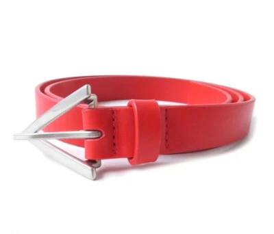 BOTTEGA VENETA Red and Silver Tone Triangle Buckle Leather Belt Japan Free Ship - Image 1 of 4