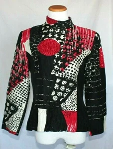 Vintage Lee Icinoo Silk Blouse Shirt Top Size 8 Red Black Geometric Art To Wear - Picture 1 of 3