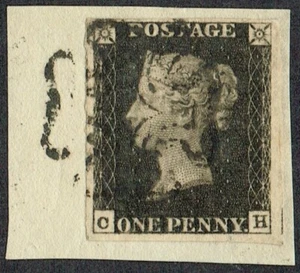 1840 1d Black Pl 8 CH 4m Tied to Small Piece Upright Black MX VFU Cat. £525.00 - Picture 1 of 1