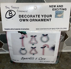 VTG Merri Mac Tiny Treasure Sparkle & Lace Sequins Beads XMAS Ornament Kit NOS - Picture 1 of 3