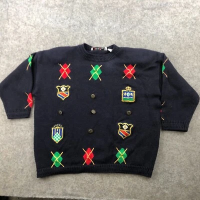 Винтажный женский свитер Chaus маленький синий вышитый пуловер с логотипом * - Изображение 1 из 4