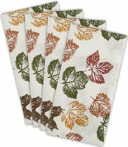 Set of 4 Same Fabric Printed Napkins (approx.18"x18") STAMPED AUTUMN LEAVES, LP - Picture 1 of 18
