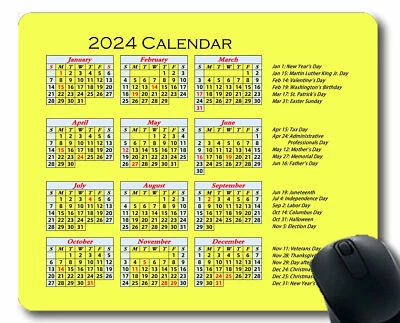 Calendar 2024 Year Mouse Pad,Pink Mouse Pad with Stitched Edge - Image 1 of 4