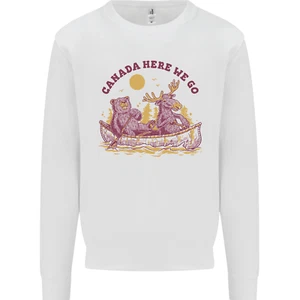 Canada Here We Go Moose and Bear Canadian Kids Sweatshirt Jumper - Picture 1 of 3