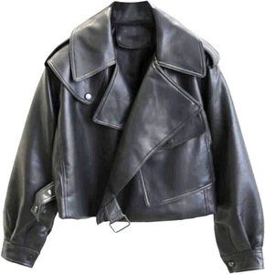 Women'S Lambskin Leather Motorcycle Jacket Cropped Oversized Fit S M L XL XXL - Picture 1 of 10