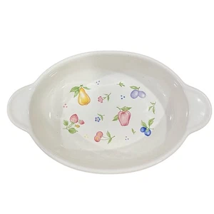 Vintage Ceramic Serving Dish Double Handle Au Gratin Fruit Pattern Small Bowl - Picture 1 of 7