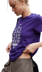 NWT Free People Movement Game Time Logo Big Buti Tee T Shirt Purple Combo Small - Picture 1 of 11
