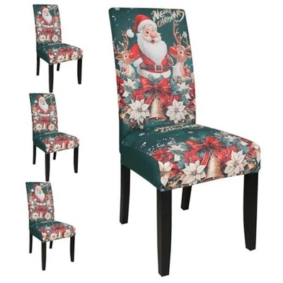 Christmas Dining Room Chair Covers Set of 4, Stretch Pattern Pack of 4 Xmas 04 - Image 1 of 4