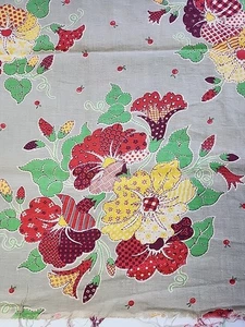 Vtg 40s 50s Patchwork Floral & Petite Cherry Print Cotton Fabric 35"w X 46" 1yd - Picture 1 of 24