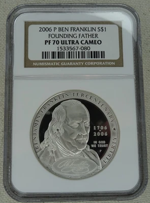 2006-P Ben Franklin Founding Father Proof Silver Dollar NGC PF 70 US Mint $1 - Image 1 of 2