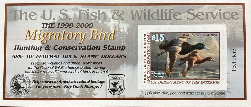 Duck  Stamp 1999 $15 Greater Scaup SC# RW66A - Image 1 of 1
