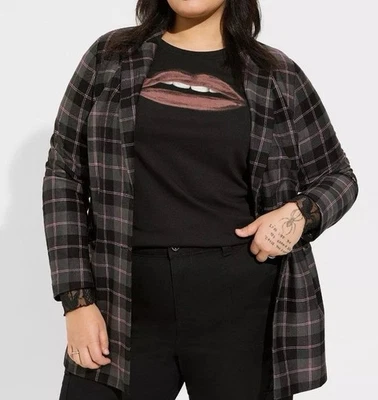 Torrid Lightweight Ponte Longline Blazer Jacket Buffalo Plaid Women SZ 0 Large - Image 1 of 4