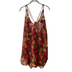 90s Vintage Sears Inner Most Slip Dress Semi Sheer Floral Autumn Leaves Red M - Picture 1 of 5