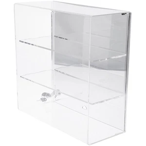 Plymor Acrylic Locking Case, Sliding Back, 2 Shelf, Mirrored 16.5" x 16.25" x 7" - Picture 1 of 1